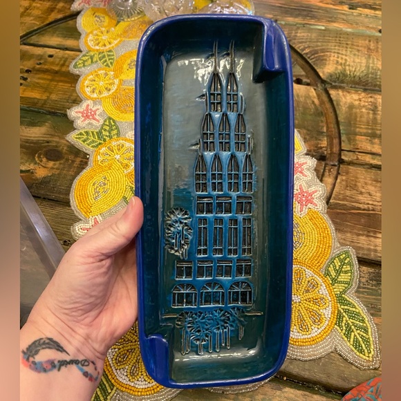 Vintage Bitossi Blue Glaze Campus Pattern Italian Rectangular Plate - Picture 8 of 13